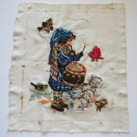 Little Drummer Boy Embroidered Crewel Completed Tapestry Not Framed - Picture 11 of 15